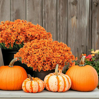 72 Bundles Artificial Mums for Outdoors/Indoors, Fake Flowers Faux Mums for Outdoor Planters, Fall Flowers Artificial for Decoration Garden Porch Window Box Home Wedding Farmhouse