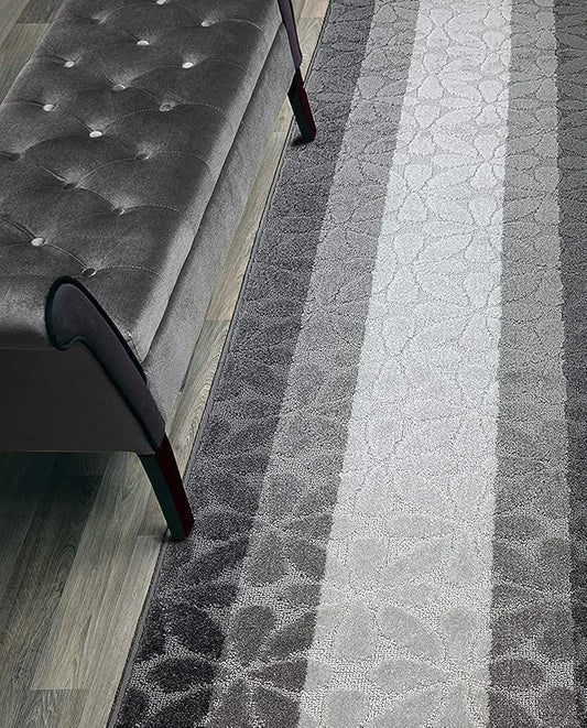 Custom Size Hallway Carpet Runner Rug, Slip Resistant, 31 Inch Wide X Your Choice of Length, Flower Grey, 31 Inch X 60 feet