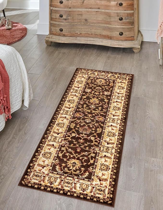 Rugs.com Aditi Collection Rug – 13 Ft Runner Brown Medium-Pile Rug Perfect for Hallways, Entryways