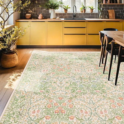 Hazo Haus Washable 8x10 Rugs for Living Room, Light Green Oriental Rugs for Bedroom Dining Room Under Kitchen Table, Stain Resistant Non-Slip Pastel Large Washable (8x10 Beige Green)