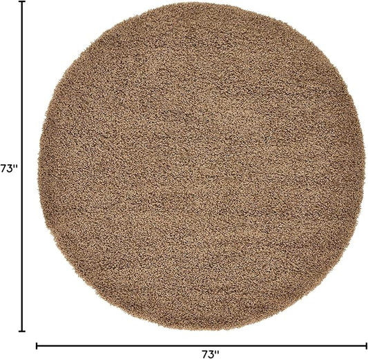 Unique Loom Solid Shag Collection Area Rug (6' 1" Round, Sandy Brown)