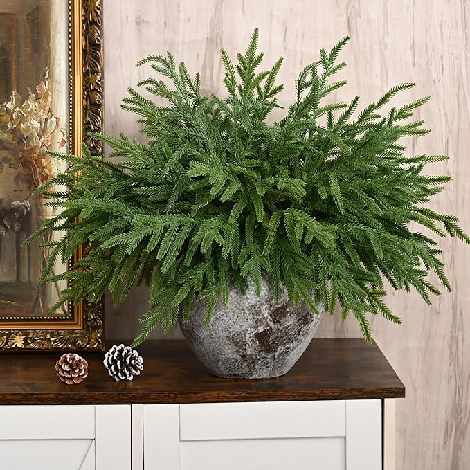 Waipfaru Christmas 12 Pcs Norfolk Pine Stems, 18 Inch Real Touch Artificial Norfolk Pine Branches, Christmas Greenery for DIY Cedar Garland, Indoor & Outdoor Xmas Holiday Home Decor