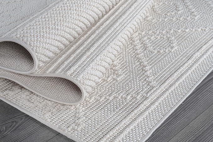Beverly Rug Micro Loop Area Rug White 5x7 Modern Luxury Soft Boho Geometric Durable Indoor Area Rugs for Living Dining Room Office Stain Resistant Non Shedding Casual Indoor Carpet White 5 x 7