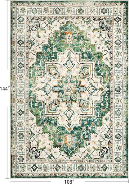 zesthome 9x12 Area Rugs,Stain Resistant Washable Rug,Ultra-Thin Rugs for Living Room,Bedroom,Non-Slip Backing Home Decor Large Area Rug (Green,9'x12')