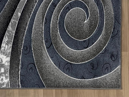 Ultra Soft Area Rug Hand Carved - Modern Abstract Design for Indoor Living Room & Bedroom - Stain Resistant, Easy to Clean - (5x7, Blue)