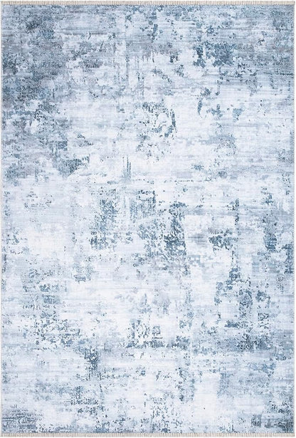 Bloom Rugs Washable Non-Slip 2x3 Rug - Blue/Gray Modern Abstract Area Rug for Living Room, Bedroom, Dining Room, and Kitchen - Exact Size: 2' x 3'