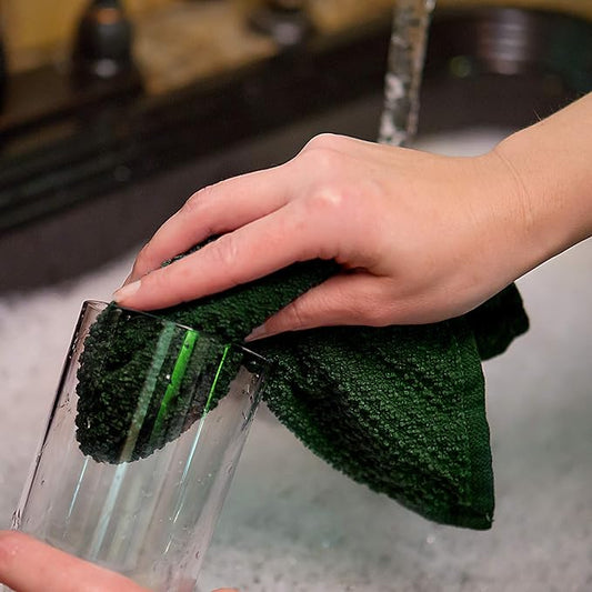 Sticky Toffee Cotton Dishcloths Set of 8 – 12x12 in Dark Green and White Dish Towels, Reusable and Absorbent Tea Towels for Cleaning or Drying, Oeko-Tex Cotton