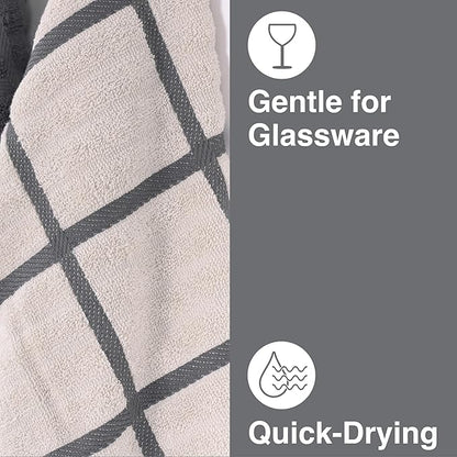 All-Clad Checked Kitchen Towel: Highly Absorbent, Super Soft Long Lasting - 100% Cotton, 17"x30" Tea Towel for Cleaning & Drying Dishes, Pans, Glassware, or Countertops, (1-Pack), Pewter