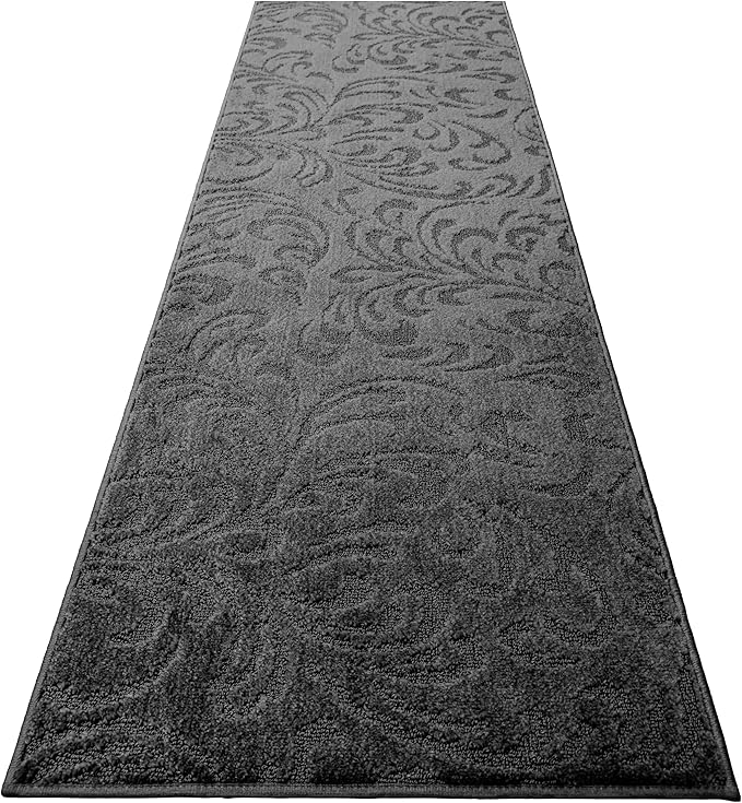 24 Ft Extra Long Non-Slip Dark Grey Anthracite Hallway Kitchen Runner Rug, 2'7" X 24' Washable Carpet - Rubber Backed, Custom Size Floor Mat for Entryway Stairs Bedroom Bathroom Mudroom