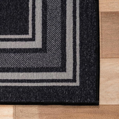Beverly Rug Non Slip Area Rugs 3x5 Modern Bordered Non Skid Rubber Backing Soft Area Rug for Living Dining Room Easy to Clean Non Shedding Kitchen Bedroom Indoor Carpet 3 x 5 Black