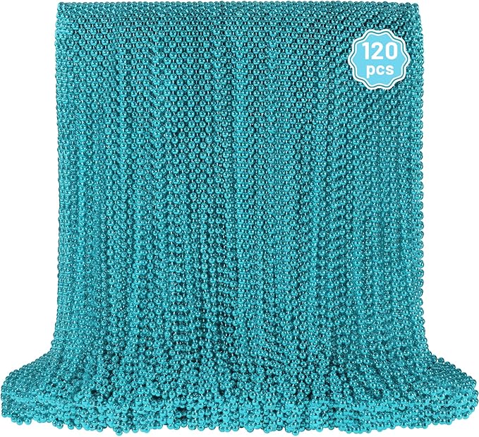 YAXINRUI 120 PCS Teal Bead Necklaces, Teal Mardi Gras Beads, 33 Inch Round Beaded Necklaces School Spirit Day Necklace for Mardi Gras Party Christmas Festive Events, Party Favors