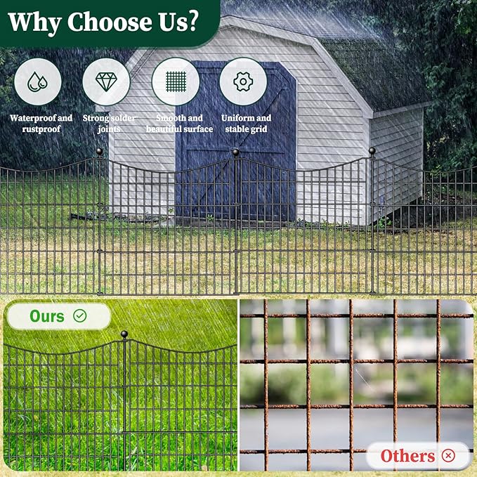 5 Panels Decorative Garden Fence with Gate, 32 in(H) X 12 ft(L) No Dig Dog Fence Animal Barrier Outdoor for Yard, Rustproof Metal Garden Edging and Borders, Temporary Fencing Stakes