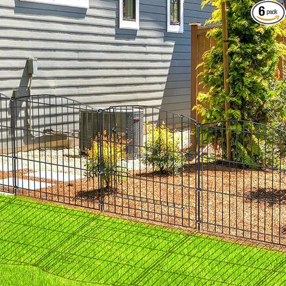INJOPEXI Decorative Garden Fence 6 Panels 11.8ft (L)×24in (H) with 5 Panels 1 Gate Rustproof Wire No Dig Animal Barrier Fencing for Outdoor Backyard Black