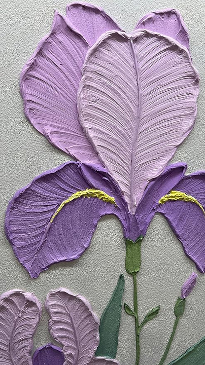 Purple Iris Flowers Textured Wall Art, Original Acrylic Painting, Floral Home Decor