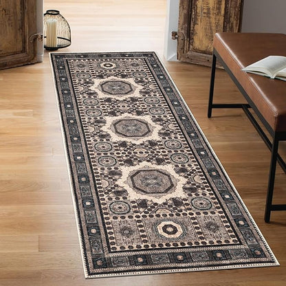 Keen Home Design 2x12 Rug - Machine Washable Runner Rug with Non-Slip Backing, Ideal for Hallway, Entryway, Kitchen, Laundry Room - Vintage, Easy Clean, Durable, Low Pile - (2'6" x 12')