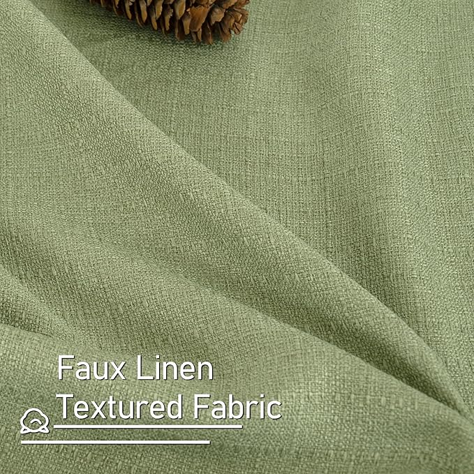 LAMIT Sage Green Linen Curtains for Bedroom, 54 inches Grommet Thermal Insulated Thick Farmhouse Curtains Noise Reducing Window Treatment Drapes for Living Room, Set of 2 Panels, W52 x L54