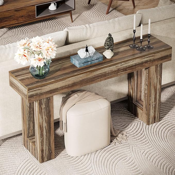 Tribesigns 63-Inch Long Console Table, Wooden Rectangular Sofa Table Behind The Couch, Farmhouse Entryway Table for Entrance, Hallway, Living Room (Mottled Gray Brown)