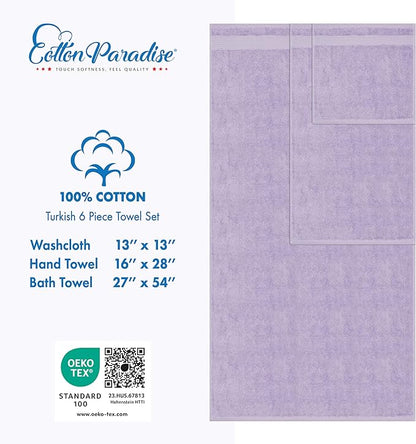 Cotton Paradise 6 Piece Towel Set, 100% Cotton Soft Absorbent Turkish Towels for Bathroom, 2 Bath Towels 2 Hand Towels 2 Washcloths, Lilac Towel Set
