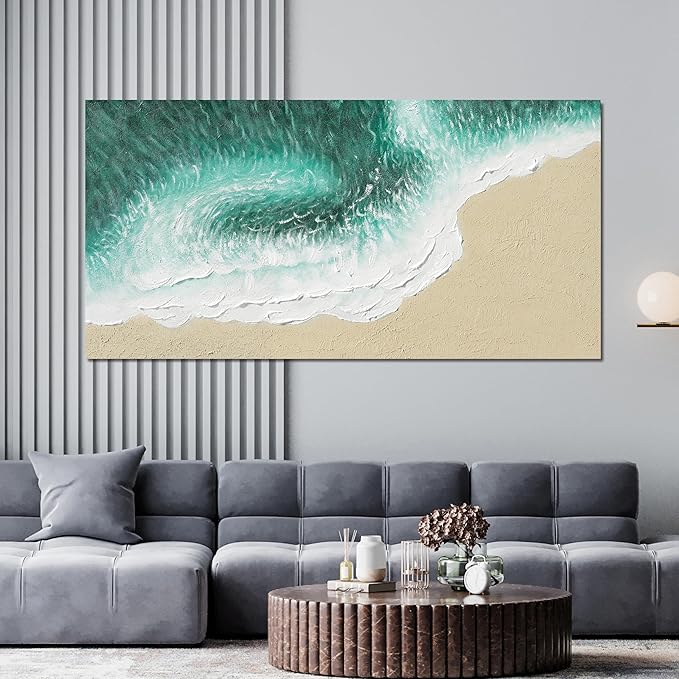 Canvas Wall Art Decor Modern Large Wall Art Prints Wall Pictures for Living Room Green Coastal Beach Wall Art White Canvas Art Wall Decor Oversized Artwork for Walls Bedroom Office Wall Art Decor 29"X58"