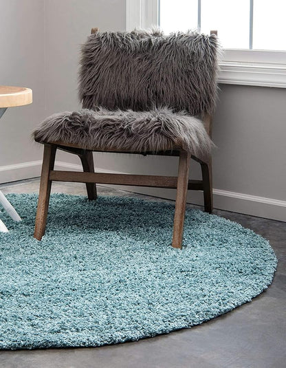 Unique Loom Solid Shag Collection Area Rug (8' Round, Light Slate Blue)