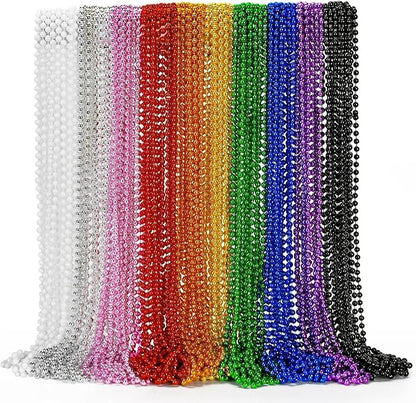 72PCS Mardi Gras Beads, Metallic 10 Kinds Bead Necklace Party Favors, 33" Mardi Gras Necklace Stuff, Festival Parade Throw Accessories for Wedding Birthday Celebrations Decorations