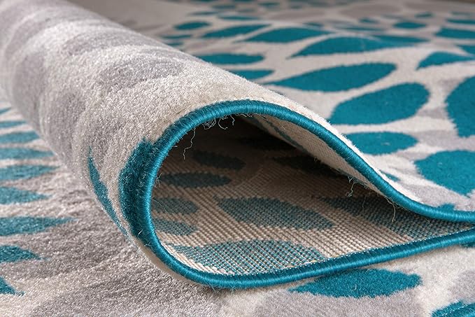 Rugshop Modern Blue Floral Circles Design Area Rug – Elegant Non-Shedding, 3'1" x 5' for Living Room, Bedroom, Dining Room, Kitchen