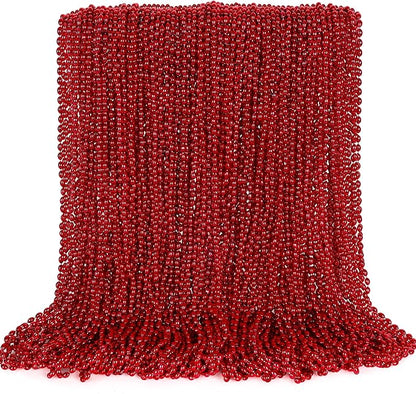 100PCS Red Bead Necklace, Christmas Oval Beads Stuff Party Favors, 32" Red Beaded Necklace Festival Parade Throw Accessories, Mardi Gras Beads Wedding Birthday Valentines Christmas Celebrations Decor