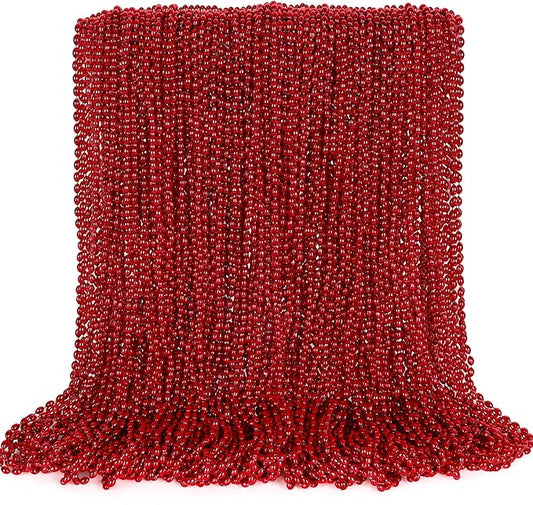 100PCS Red Bead Necklace, Christmas Oval Beads Stuff Party Favors, 32" Red Beaded Necklace Festival Parade Throw Accessories, Mardi Gras Beads Wedding Birthday Valentines Christmas Celebrations Decor