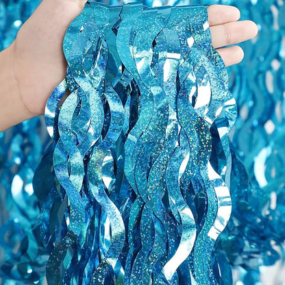3 Pack 3.3 ft x 6.6 ft Teal Foil Fringe Curtains - Sparkle Metallic Curtains Party Decorations Photo Booth Decorations Party Supplier