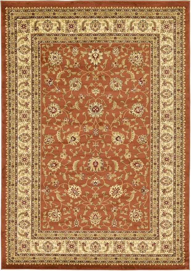 Rugs.com Aditi Collection Rug – 7' x 10' Brick Red Low Rug Perfect for Living Rooms, Large Dining Rooms, Open Floorplans