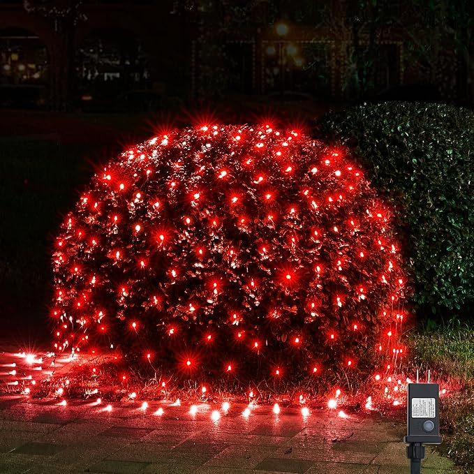 WBao Christmas Lights, 200LED 8.4ft x 5.2ft Net Lights Outdoor Mesh Light with 8 Modes, Timer, UL Certified, End to End Connectable, Waterproof for Lawn, Bushes Outdoor Christmas Decorations, Red