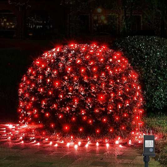 WBao Christmas Lights, 200LED 8.4ft x 5.2ft Net Lights Outdoor Mesh Light with 8 Modes, Timer, UL Certified, End to End Connectable, Waterproof for Lawn, Bushes Outdoor Christmas Decorations, Red