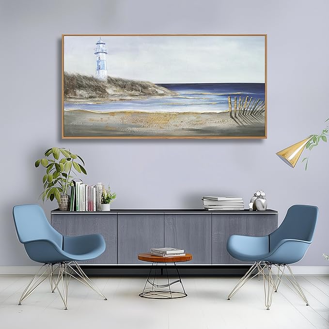 Yuaxker Large Ocean Wall Art Blue and Gold Wall Decor Framed Artwork Vogue Canvas Painting for Living Room Bedroom Dining Room Office Home Decor 30x60 Inch