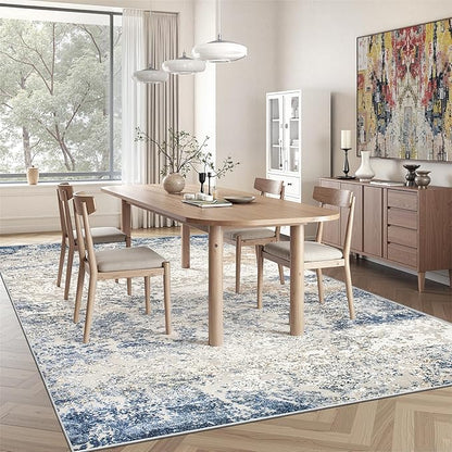 Art&Tuft Washable Rugs 6x9, Abstract Area Rugs for Living Room - Non Slip and Low Pile Soft Thin 6x9 Rug for Bedroom, Dining Room, Kitchen, Office, Blue
