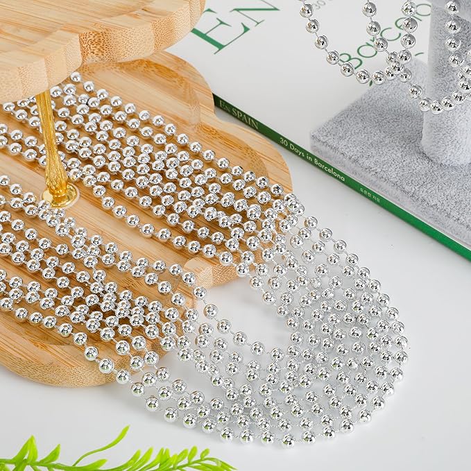 200PCS Bead Necklace, Silver Christmas Bead Stuff Party Favors, 33" Xmas Necklaces Women and Men, Festival Events Parade Throw Accessories for Wedding Birthday Celebrations Decorations