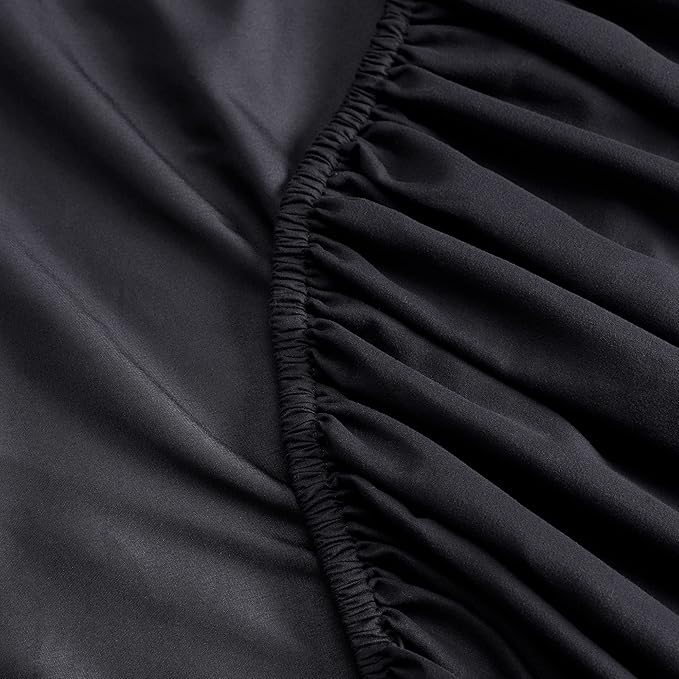 Serta Simply Clean Super Soft Hypoallergenic Stain Resistant Deep Pocket 4 Pieces Solid Bed Sheet Set, King, Black