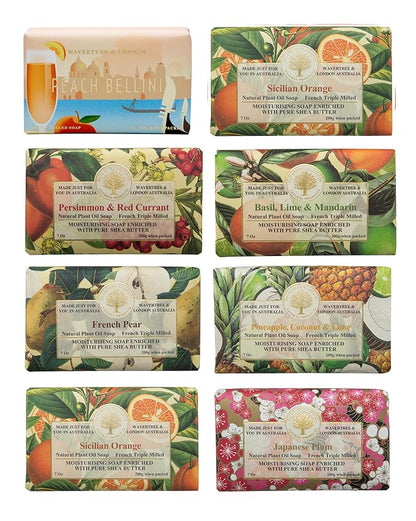 Wavertree & London Assorted Fruity Scents Natural Soap Bars (Pack of 8), 7oz Moisturizing Triple Milled Soap Bars Enriched with Shea Butter and Pure Plant Oils | All Body & Bath Soap