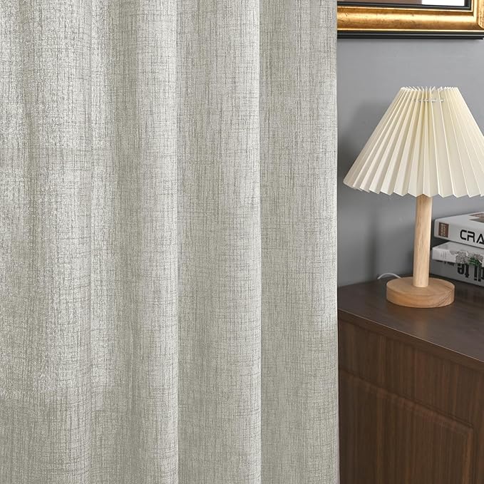 YoungsTex Extra Long Linen Curtains 95 Inch Length for Living Room, Light Grey Semi Sheer Drapes with Bronze Grommet Light Filtering for Dining Bedroom, 2 Panels, 52 X 95 Inch