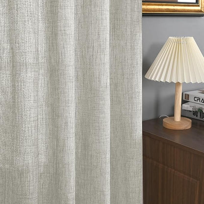 YoungsTex Light Grey Linen Curtains 45 Inches Long for Short Window, Textured Semi Sheer Drapes with Bronze Grommet Light Filtering for Kitchen Cafe Bathroom, 2 Panels, 52 X 45 Inch
