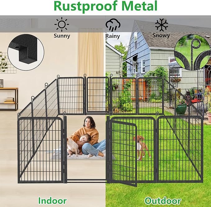 Dog Playpen Outdoor, 40" Height 10 Panels Pet Fence with Low Threshold Full Gate, Large Dog Fence Outdoor for Yard, Heavy Duty Pet Playpen Metal Play Pen Fence for RV Camping