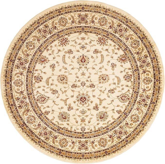 Rugs.com Aditi Collection Rug – 10' Round Cream Low Rug Perfect for Kitchens, Dining Rooms
