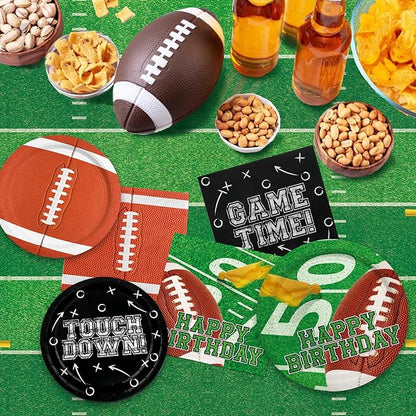 Football Birthday Party Decorations Kit for 24: Football Party Supplies Set with Plates, Dessert Plates, Napkins, Cups, Banner & Touchdown Tablecloth - for Football Tailgate Party Decorations