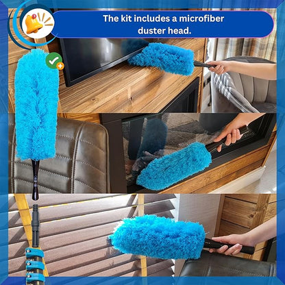 IGADPole Washing Kit: Water-fed Brush with Soap Dispenser, Cobweb Dusters, with 4-Stage Telescoping Pole 5-17ft Pole/Window and Dusting Cleaning Kit