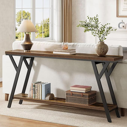 Tribesigns 70.9-Inch Narrow Long Entryway Console Table, Industrial Sofa Table Behind Couch with 2-Tier Storage Shelf for Hallway, Living Room, Entrance, Foyer, Rustic Brown