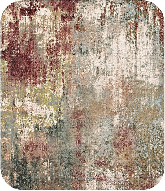Washable Area Rugs Square 9ft Non-Slip Modern Abstract Soft for Living Room Entryway Bedroom Nursery, Print Pattern, Brown Rust Red Green Blue Multi