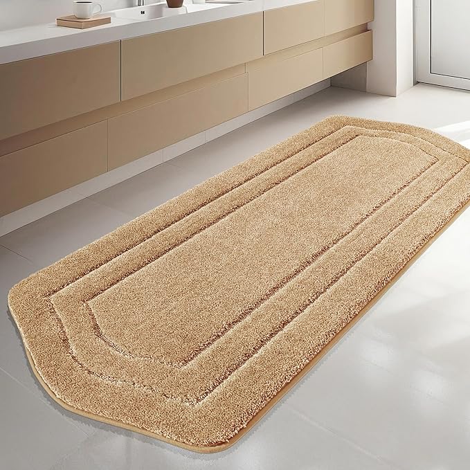 COSY HOMEER Bathroom Rugs Mat 24”x70” Absorbent Non-Slip Bath Mat, Plush Shaggy Bathroom Runner, Machine Washable Large Soft Bath Mats for Bath Floor,Tub and Shower,Beige