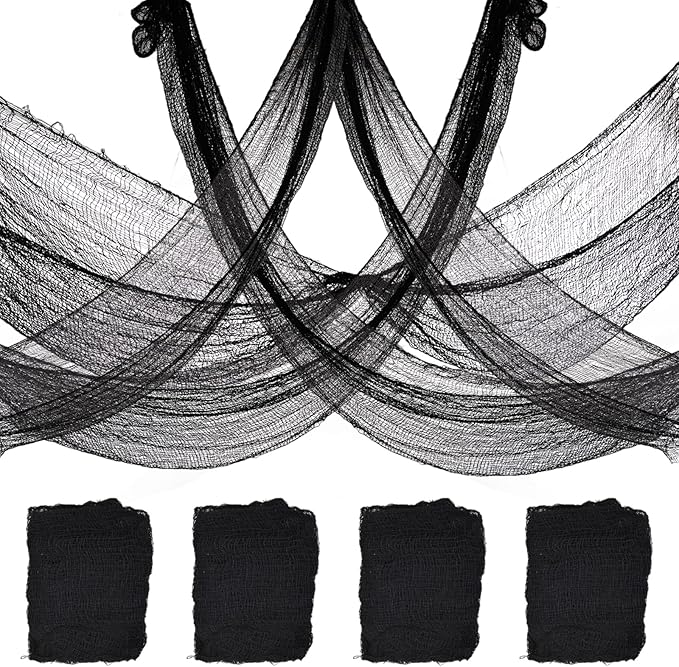 4-Pack Spooky Black Halloween Gauze - 30x120 Inch, Scary Cloth for Haunted House, Outdoor Patio, Garden, Indoor Wall Windows, Halloween Decorations