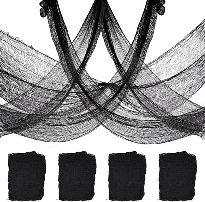 4-Pack Spooky Black Halloween Gauze - 30x120 Inch, Scary Cloth for Haunted House, Outdoor Patio, Garden, Indoor Wall Windows, Halloween Decorations