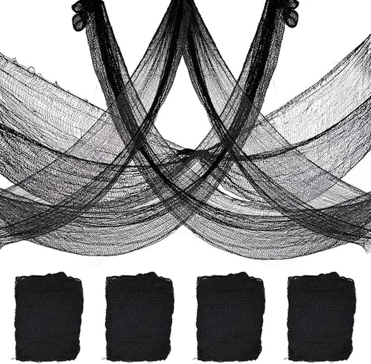 4-Pack Spooky Black Halloween Gauze - 30x120 Inch, Scary Cloth for Haunted House, Outdoor Patio, Garden, Indoor Wall Windows, Halloween Decorations