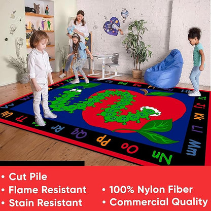 Learn with Inchworm Classroom Rug, 4' x 6', Multicolored, Educational Classroom Rug, Kids Learning Play Mat | Area Rug for Bedroom or Playroom